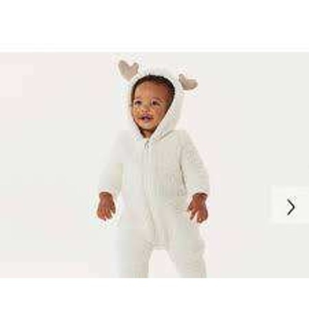 Pottery Barn Kids Ivory Reindeer Sherpa One-Piece Fleece SZ 6-12mo Holiday Cozy